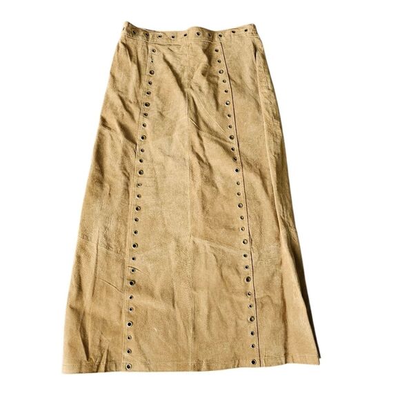 Vintage Y2k 90s 100% Suede Long Rivet Western Midi Skirt Size Large - Picture 1 of 5